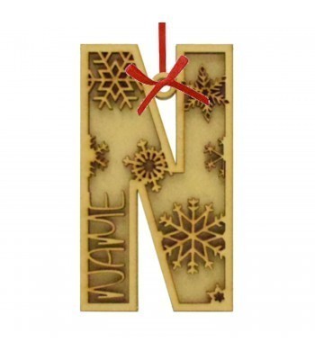 Laser Cut Personalised 3D Effect Layered Decoration Initial with Snowflakes and Name